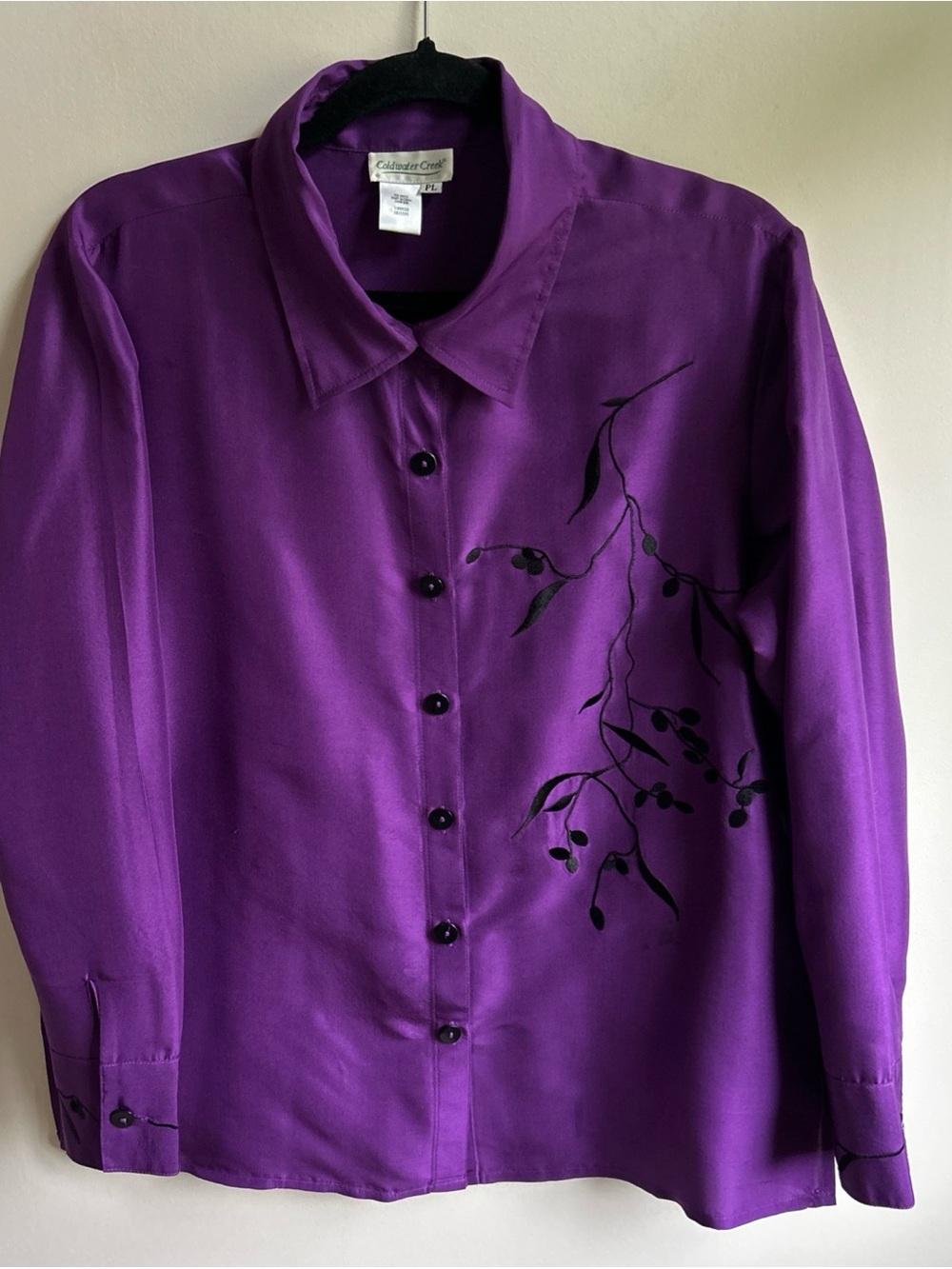 Coldwater Creek Purple Silk Top with Teal Logo Stitching